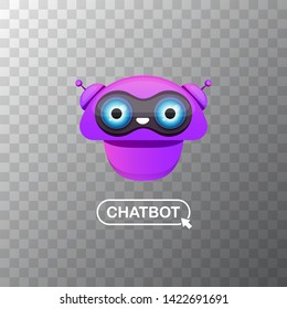 cute violet chatbot character isolated on transparent background. Vector Funny robot assistant, chatter bot, helper chatbot logo or label