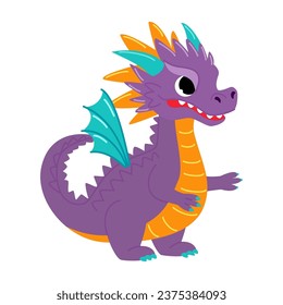 Cute violet dragon. Child dragon persona. Cartoon modern style vector illustration.