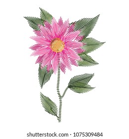 cute violet flower with leafs decorative icon