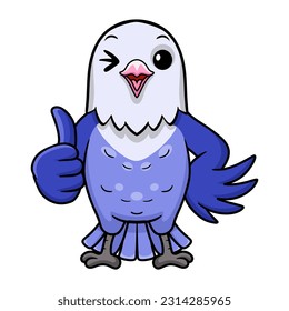 Cute violet love bird cartoon giving thumb up