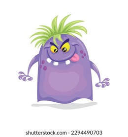 Cute violet monster. Happy Halloween mascot character. Best for kid parties designs, t-shirt and posters. Vector illustration.