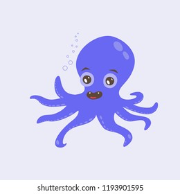 Cute violet octopus cartoon. Vector illustration. Eps  10.