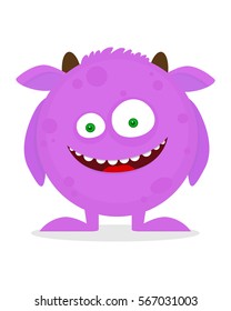 Cute violet round monster. Vector illustration, flat design.
