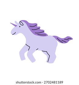 Cute violet unicorn. Vector Hand drawn illustration with character for birthday, invitation, baby shower card, kids t-shirts and stickers kit.