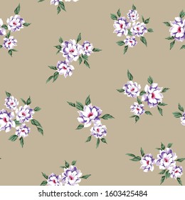 Cute Violet Vector Flowers Bunches Pattern On Grey Background