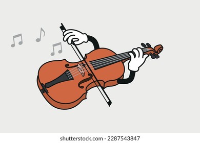 Cute Violin cartoon character with hands playing classical music, on isolated background.