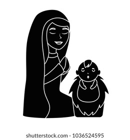 cute virgin mary with jesus baby characters