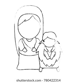 cute virgin mary with jesus baby characters