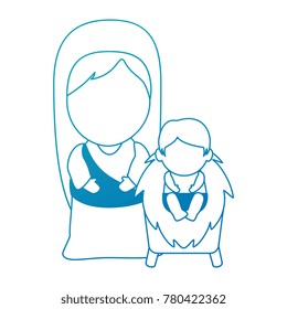 cute virgin mary with jesus baby characters