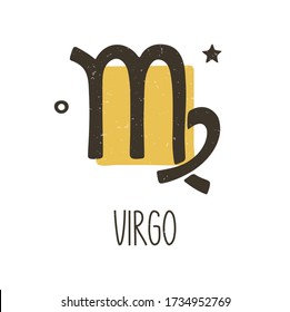 Cute virgo zodiac sign. Two-color caption astrology symbol on a transparent background. Vector shabby hand drawn illustration