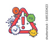 Cute Virus Cartoon With Stop Sign Vector Icon Illustration. Stop Virus Vector. Health And Medical Icon Concept White Isolated. Flat Cartoon Style Suitable for Web Landing Page, Banner, Flyer, Sticker