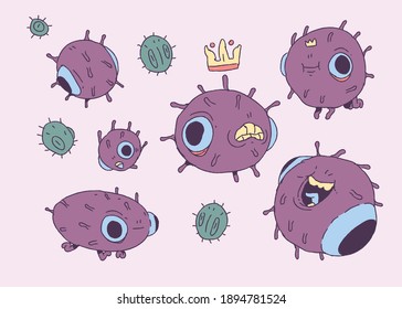 Cute virus in character design . virus hand style . virus doodle vector illustration