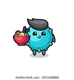 cute virus character eating noodles , cute style design for t shirt, sticker, logo element