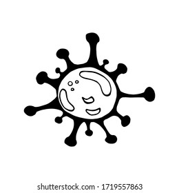 cute virus in doodle style vector illustration isolated on white background. dangerous coronavirus, cartoon virus with angry emotions. covid-19.line drawing, vector illustration.
