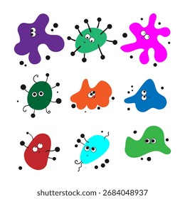 Niedliches Virus Doodles Set, handgezeichnete Mikrobe-Illustration