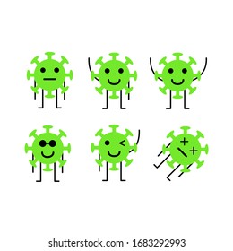 Cute virus illustration with some styles.The color of virus is green and you can change the color with your taste.Virus have some styles are smile,lazy and die face.