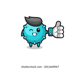 cute virus with social media thumbs up symbol , cute style design for t shirt, sticker, logo element