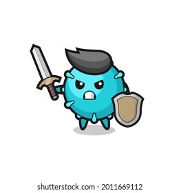 cute virus soldier fighting with sword and shield , cute style design for t shirt, sticker, logo element