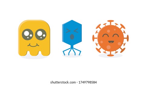 Cute-Viren flach-artige Vektorpackung. Virus-Flachsymbol-Vektorgrafik.