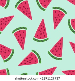 Cute and vivid seamless pattern with watermelon. Repeating vector hand drawn design for textile, backdrop, wrapping paper, prints