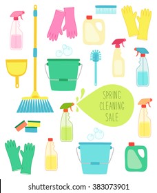 Cute vivid spring cleaning background with hand written text