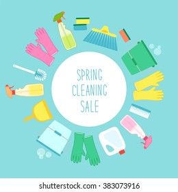 Cute vivid spring cleaning background with hand written text