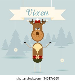 Cute Vixen the reindeer Christmas Character. Christmas vector illustration