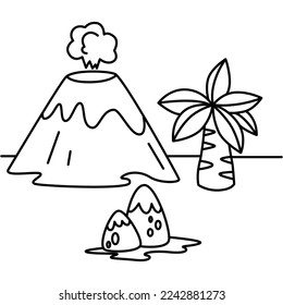 Cute volcano cartoon characters vector illustration. For kids coloring book.