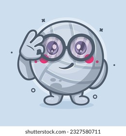 cute volleyball ball character mascot with ok sign hand gesture isolated cartoon in flat style design