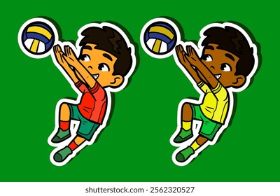 Cute Volleyball Player Doodle Sticker Illustration