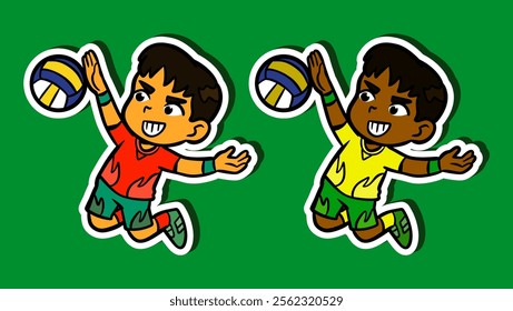 Cute Volleyball Player Doodle Sticker Illustration