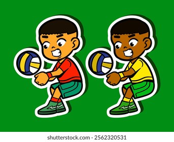 Cute Volleyball Player Doodle Sticker Illustration