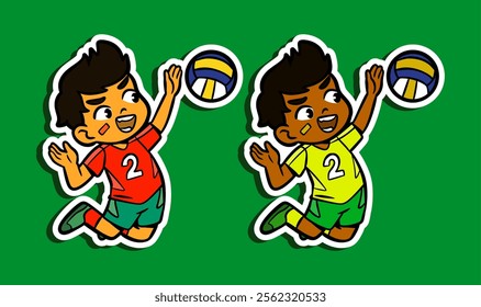 Cute Volleyball Player Doodle Sticker Illustration