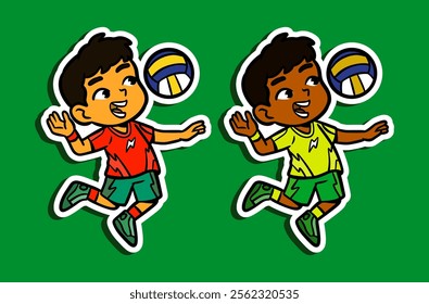 Cute Volleyball Player Doodle Sticker Illustration