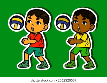 Cute Volleyball Player Doodle Sticker Illustration