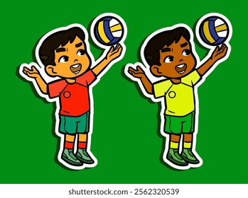 Cute Volleyball Player Doodle Sticker Illustration