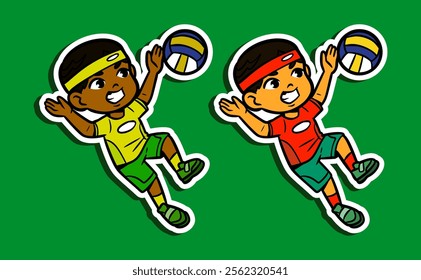 Cute Volleyball Player Doodle Sticker Illustration