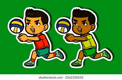 Cute Volleyball Player Doodle Sticker Illustration