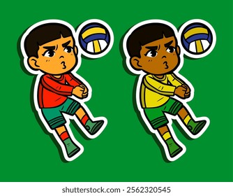 Cute Volleyball Player Doodle Sticker Illustration