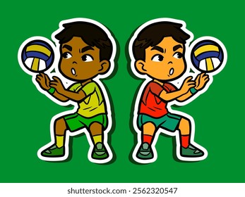 Cute Volleyball Player Doodle Sticker Illustration