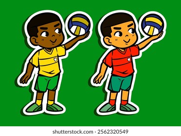 Cute Volleyball Player Doodle Sticker Illustration