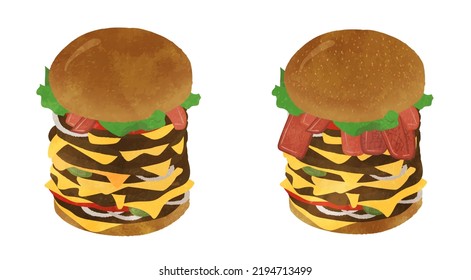Cute voluminous hamburger illustration set