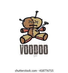 Cute Voodoo Doll Icon Over A White Background, Vector Illustration