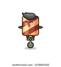 The cute wafer roll character is riding a circus bike , cute style design for t shirt, sticker, logo element