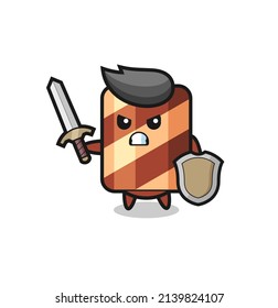 cute wafer roll soldier fighting with sword and shield , cute style design for t shirt, sticker, logo element