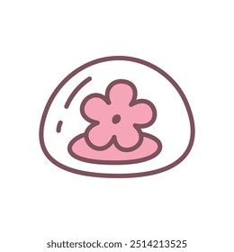 Cute wagashi icon. Hand drawn illustration of a Japanese sakura flower dessert isolated on a white background. Kawaii sticker. Vector 10 EPS.