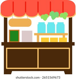 A cute wagon shop with a red roof