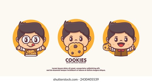 Cute waiter cartoon character mascot design with cookies, food logo vector illustration