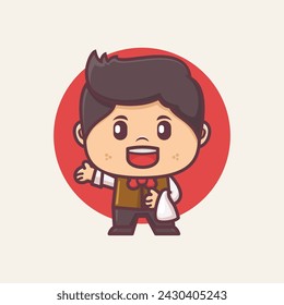 personaje de dibujos animados de camarero lindo. ilustración vectorial de dibujos animados en estilo contorno