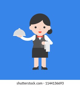 cute waitress chef character, professional set, flat design